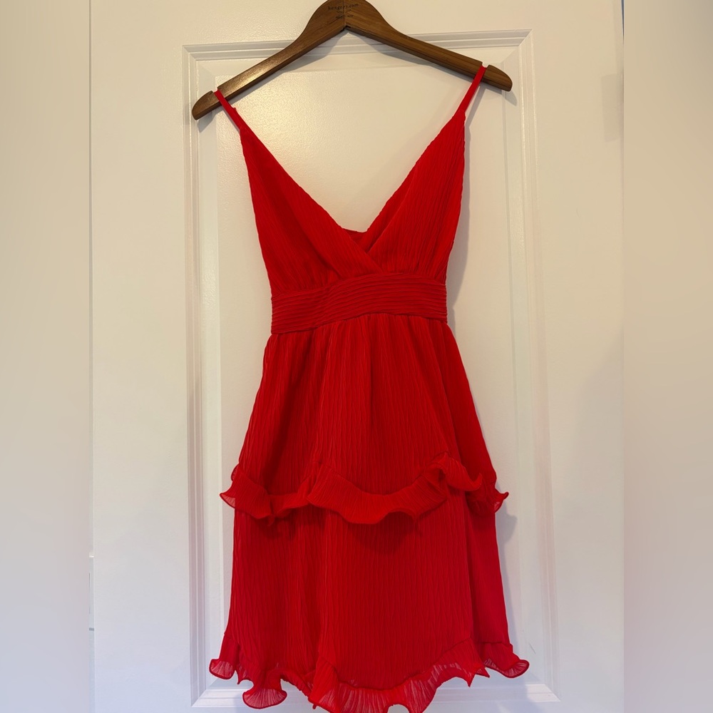 Chic Red Ruffled Midi Dress